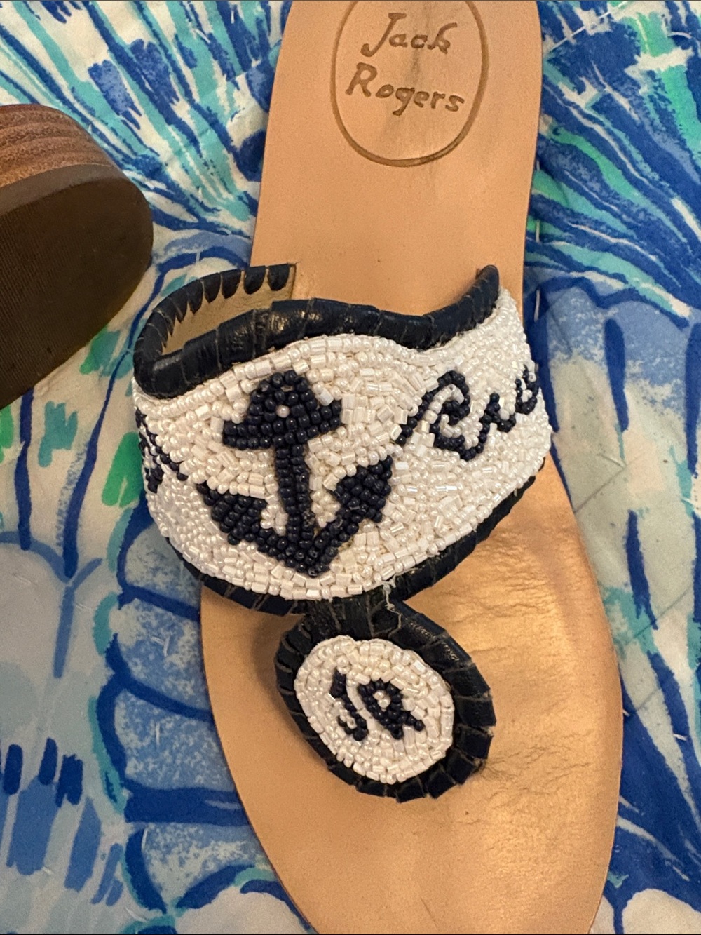 Jack Rogers White & Navy Beaded Nautical Anchor Thong Sandals - Picture 3 of 3